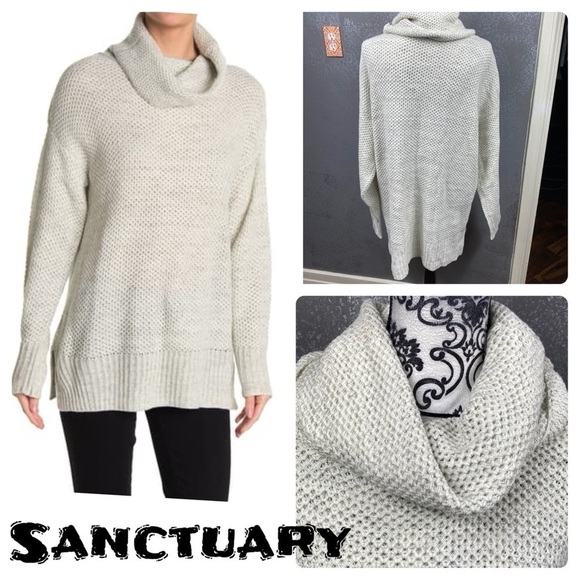 Sanctuary Tunic Cowl Neck Sweater cream knit long - Picture 1 of 11